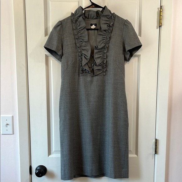 J. Crew Madeline Wool Blend Gray Ruffle Cap Short Sleeve Mini Dress - Size 2 - Picture 1 of 12